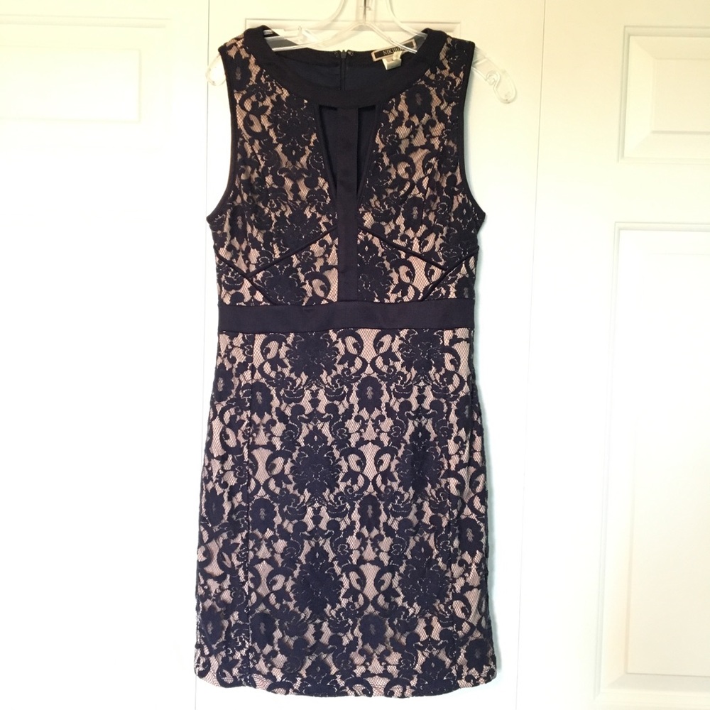 Nikibiki Navy and Tan Lace Cutout Dress